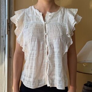 Veronica Beard Cream Ruffle Sleeve Blouse